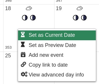 Image of the context menu of a day