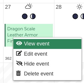 Image of the context menu of an event